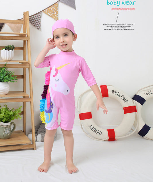 Kids Animal Print UV Protection Rash Guards Long Sleeve Beachwear Swimwear Set - Blue, Navy Blue, Pink