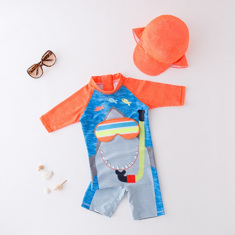 Kids Animal Print UV Protection Rash Guards Long Sleeve Beachwear Swimwear Set - Blue, Red, Pink