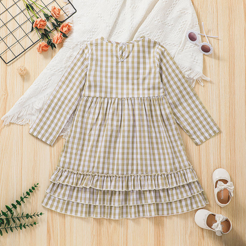 Baby Girls Plaid Long Sleeve Summer Cotton Soft Dress.