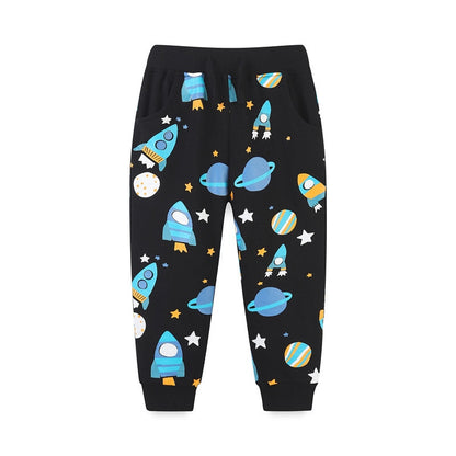 Animal or Cosmic Print Children's Sports Pants - Black, Navy, Dark Blue