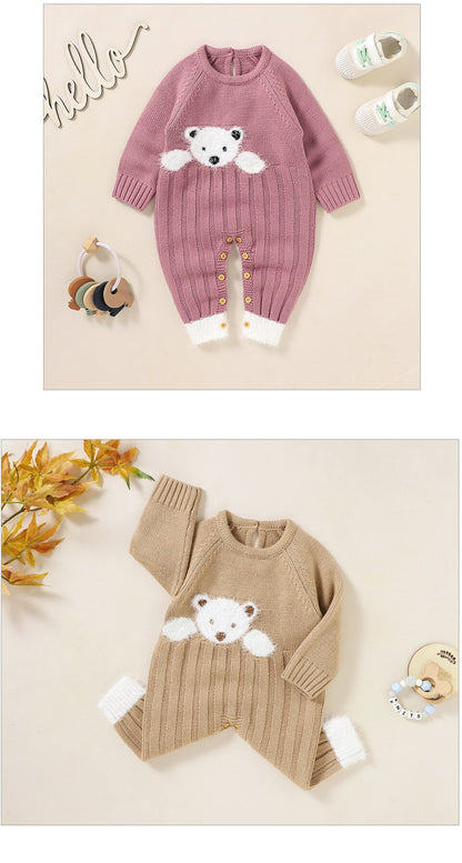 Baby Girls Long Sleeve Knitted Jumpsuit - Pink
