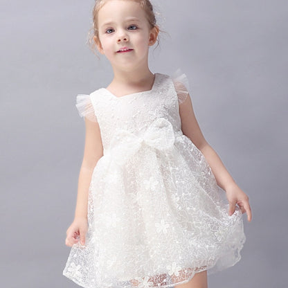 Summer Baby Girl Bow Sleeveless Evening Dress - White