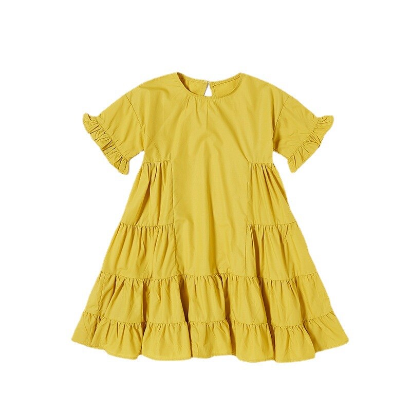 100% Cotton Ruffled Summer Dress - Yellow