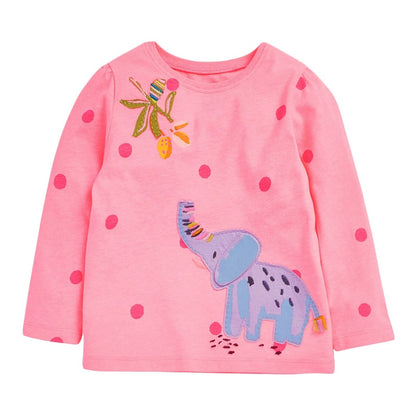 Girls Long Sleeve Top with Cute Elephant - Pink