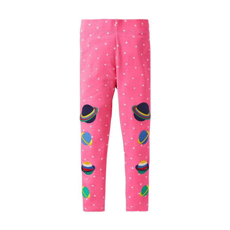 Girls Animal Printed Cotton Embroidered Skinny Leggings - Grey, Pink, Bright Pink