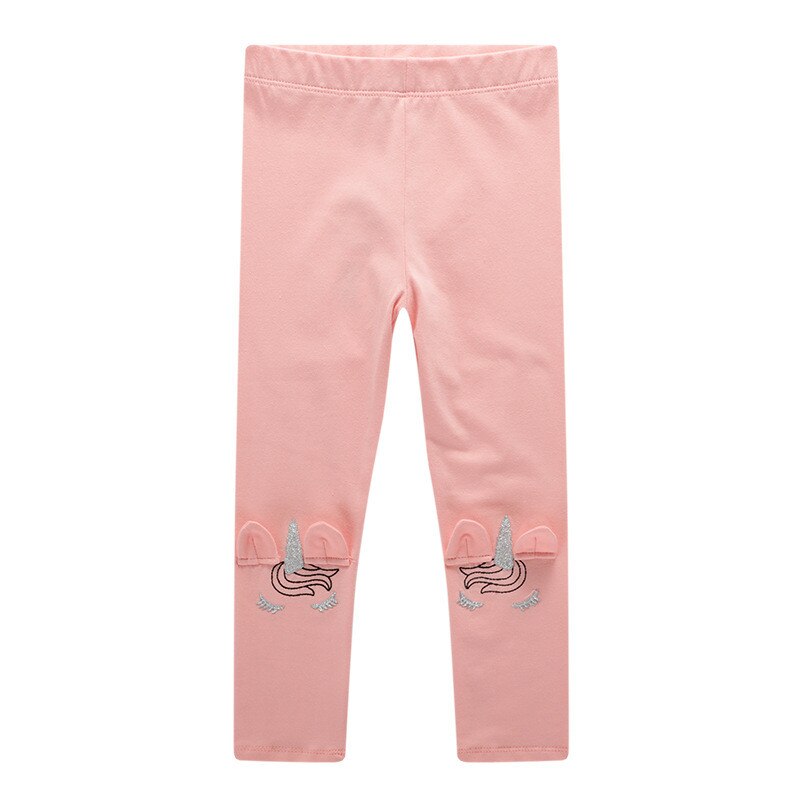 Girls Animal Printed Cotton Embroidered Skinny Leggings - Navy, Pink, Grey