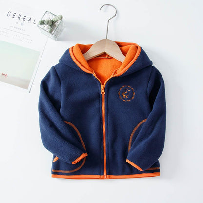 Padded Windproof Double Fleece Kids Jackets with Hood and Zipper for Boys and Girls