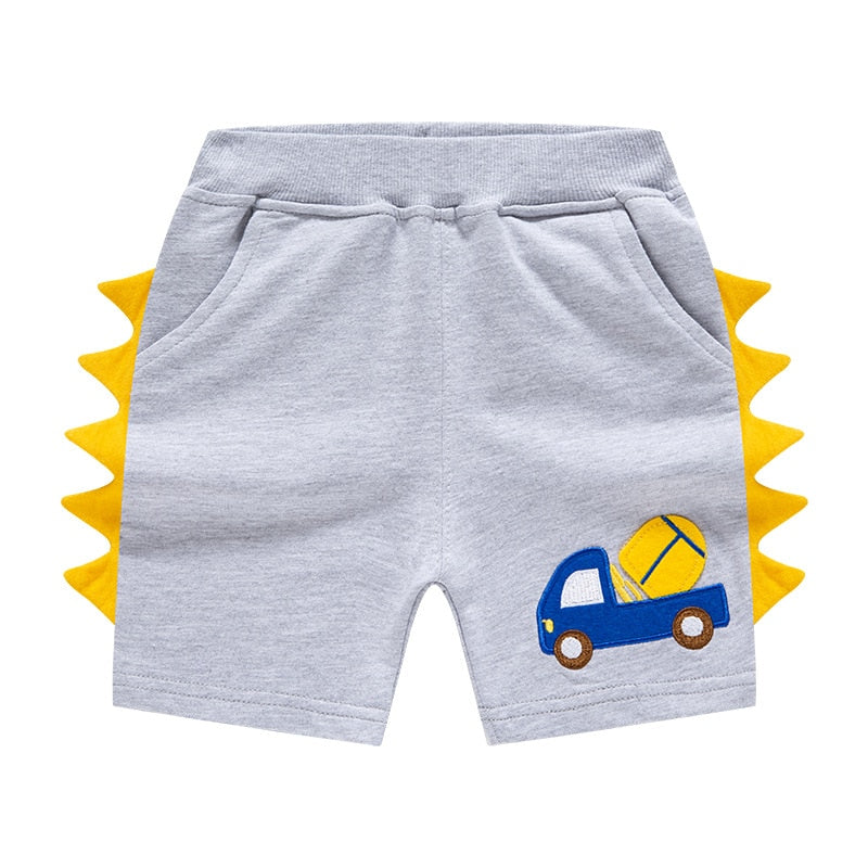 2022 Summer Boys Cartoon Dinosaur Embroidery Shorts - Blue, Navy, Grey, Black.