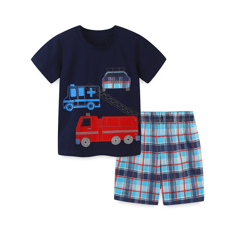 Summer Baby Boys Dinosaurs Print Clothing Cotton Set of 2 Pcs, Top + Shorts  - Navy