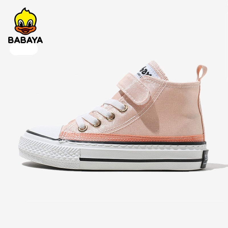 Children's High Canvas Casual Breathable Sneakers - Pink.