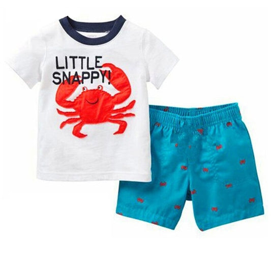 Summer Boys Cute Design Short Sleeve Pyjamas Set - Multicoloured.