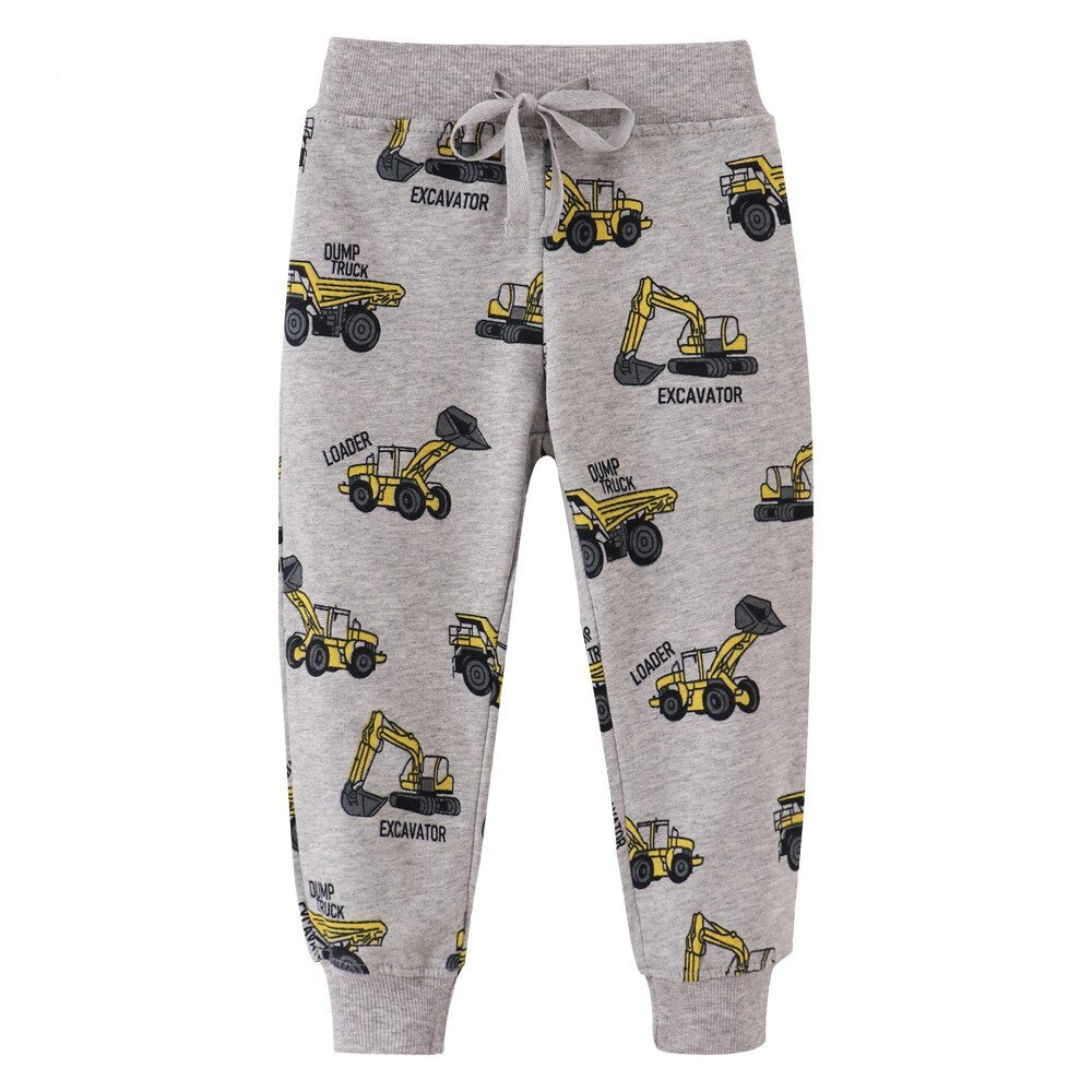 Melange & Excavator Print Warm Sports Pants for Boys - Grey.