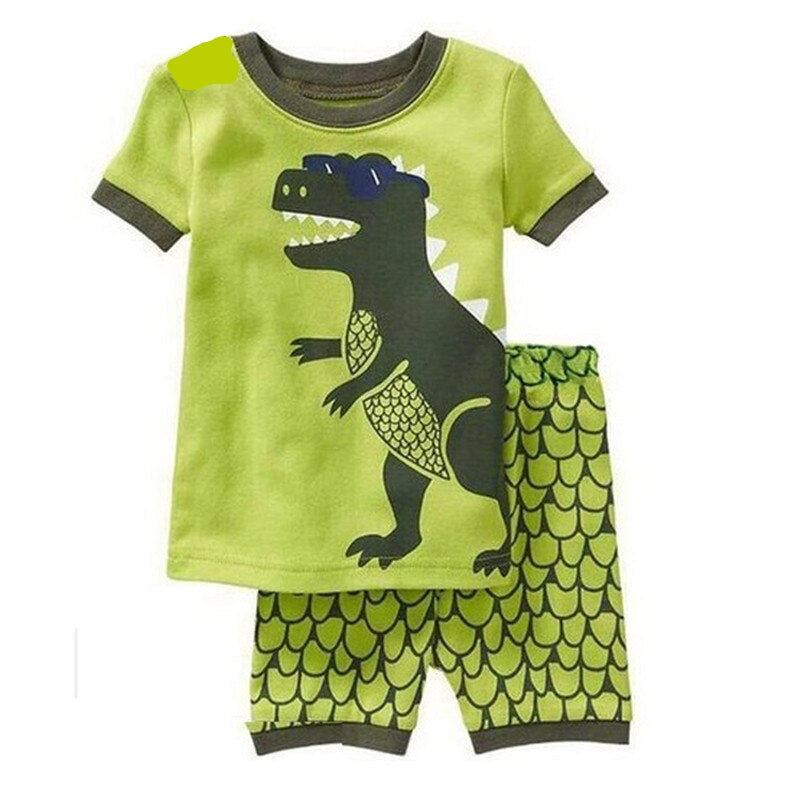 Summer Boys Cute Design Short Sleeve Pyjamas Set - Yellow, Green, Blue.