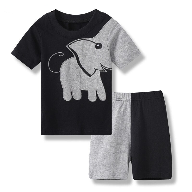 Summer Boys Cute Design Short Sleeve Pyjamas Set - Black, Grey, White.
