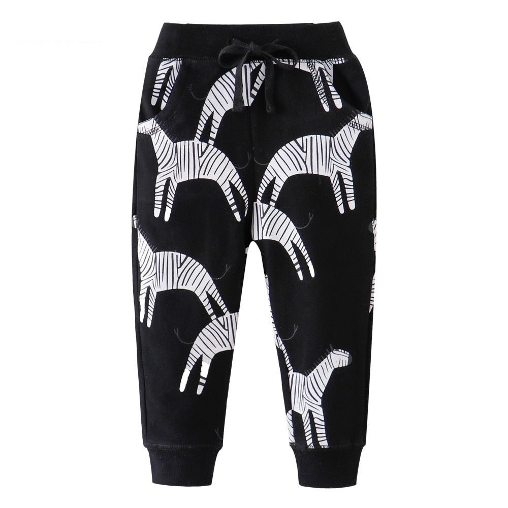 Kangaroo & Animal Print Casual Warm Sports Sweatpants for Boys - Black, Green.