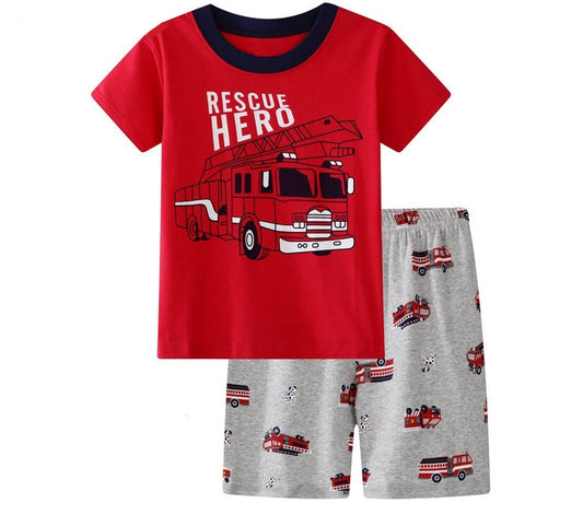 Summer Boys Cute Design Short Sleeve Pyjamas Set - Yellow, Red.