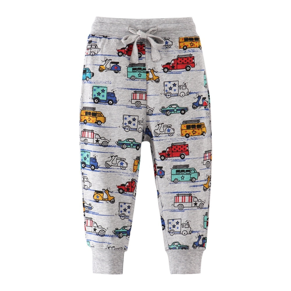 Dinosaur & Cars Print Casual Sweatpants for Boys - Beige, Grey.