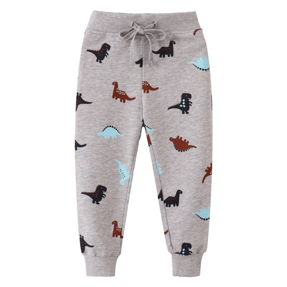 Hippo & Dinos Print Casual Sweatpants for Boys - Blue, Grey.
