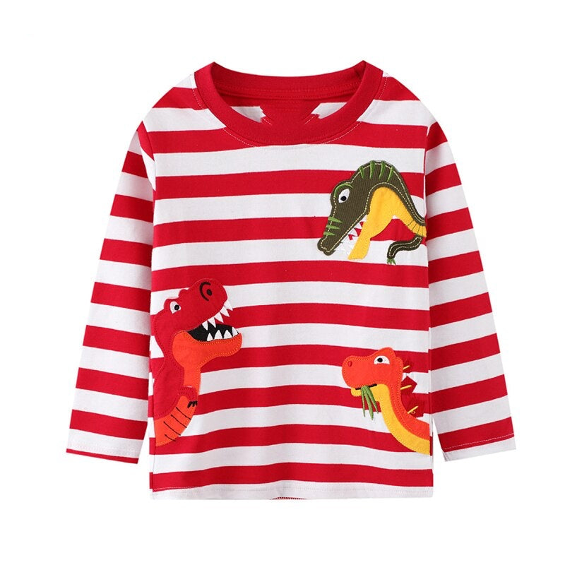 Kids Long Sleeve Cotton T-shirts - Red, Grey, Yellow, Navy.