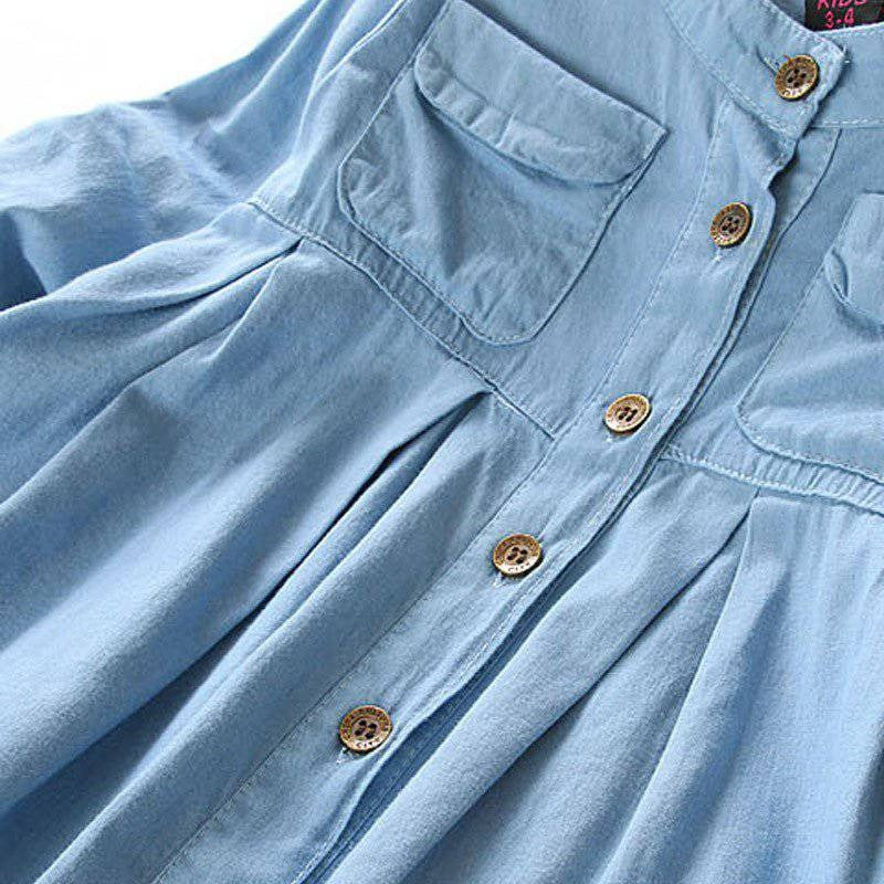 Girls Denim Long Sleeve Cotton Shirt - Blue.
