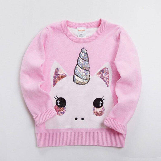Fashion Soft Cotton Knitted Sequin Adorable Sweater - Pink Unicorn.