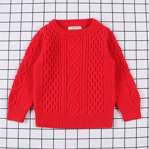 Kids Knitted Cartoon Solid Colour Long Sleeve Sweater - Black, Red, Pink, Striped.
