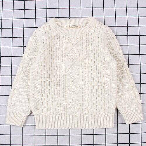 Children's Cartoon Print Knitted Long Sleeve Sweater - Blue, White, Navy, Striped.