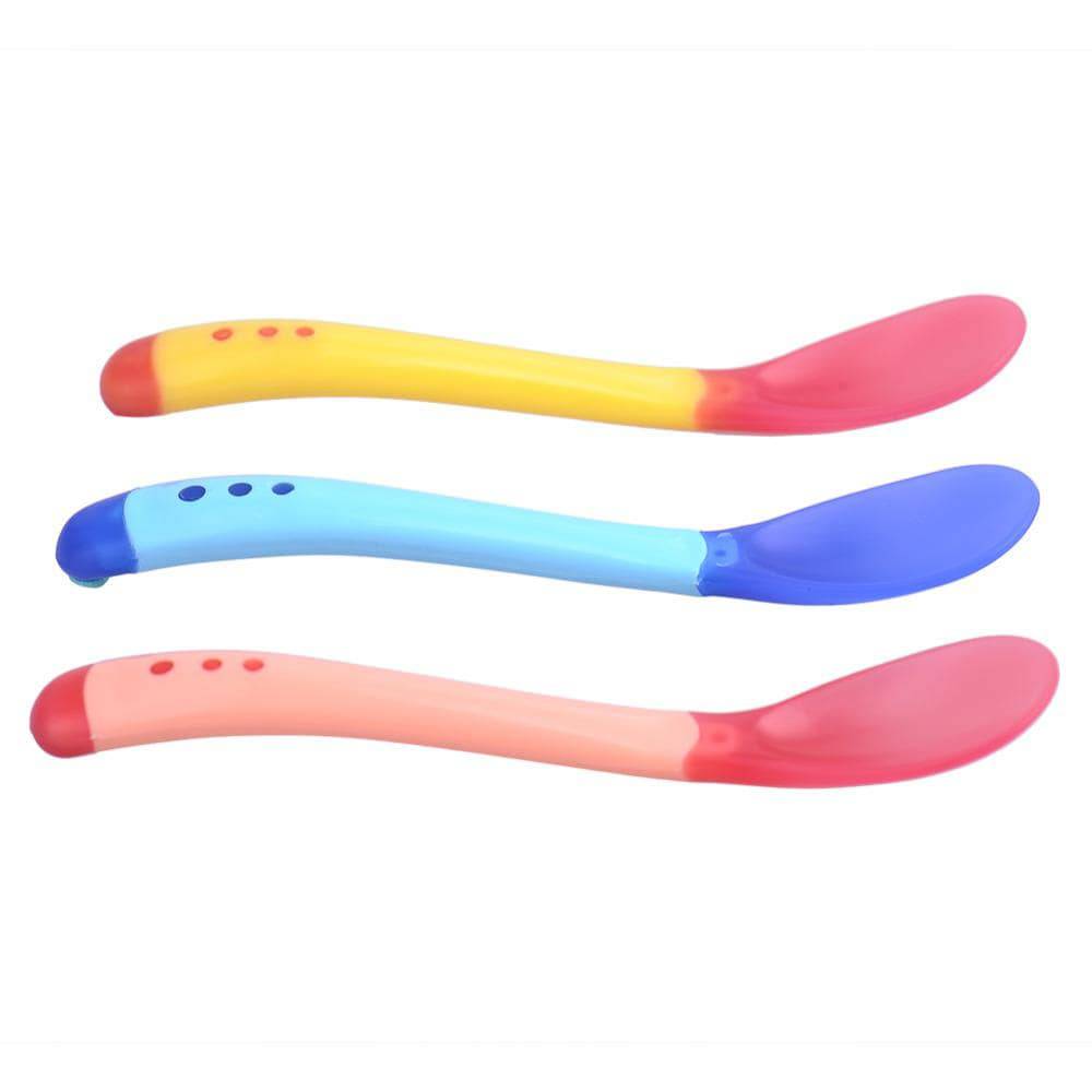 3 pcs Baby Silicon Spoon - Blue, Yellow, Pink.