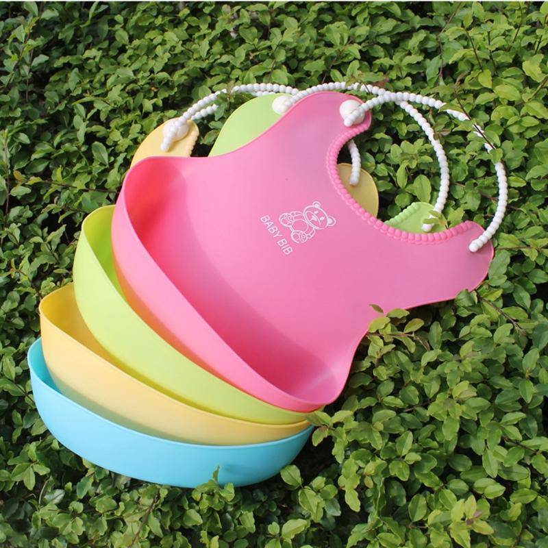 Baby Infant Toddler Waterproof Silicone Bib - Pink, Yellow, Blue, Green.