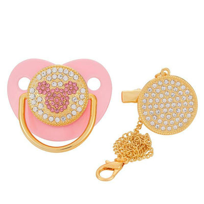 BLINGONLY Luxury Rhinestone Chupete Pink Bling Baby Pacifier With Clip.