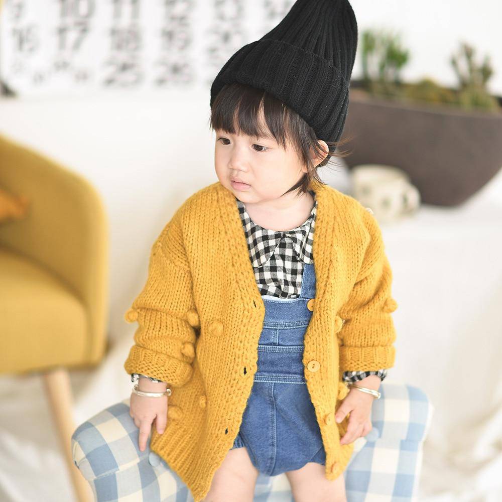 Girl Single Breasted Knitted Cardigan - Brown, Pink, Yellow.
