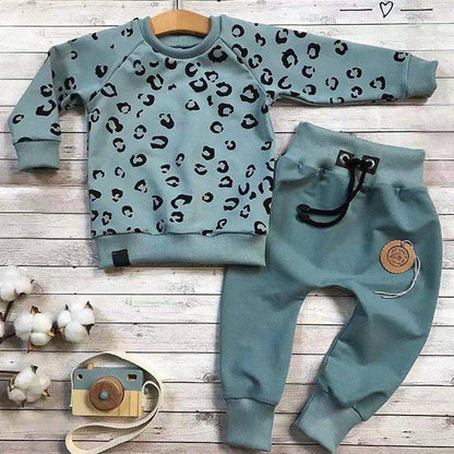 Girls Boys Leopard Print Cotton Long Sleeve Outfit.