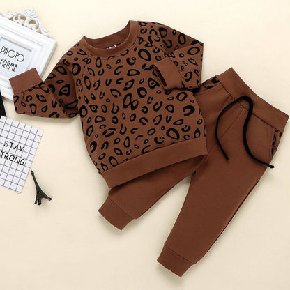 Girls Boys Leopard Print Cotton Long Sleeve Outfit.