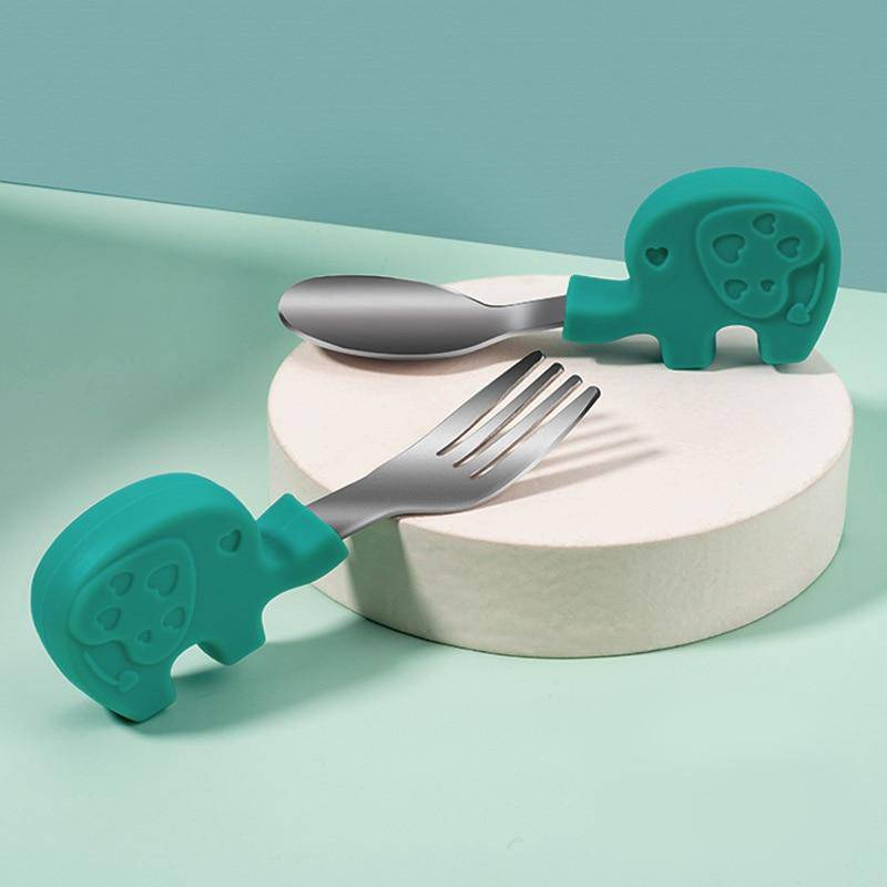 Silicone Utensils Set Spoon & Fork Baby Feeding Food Training Cutlery BPA Free.