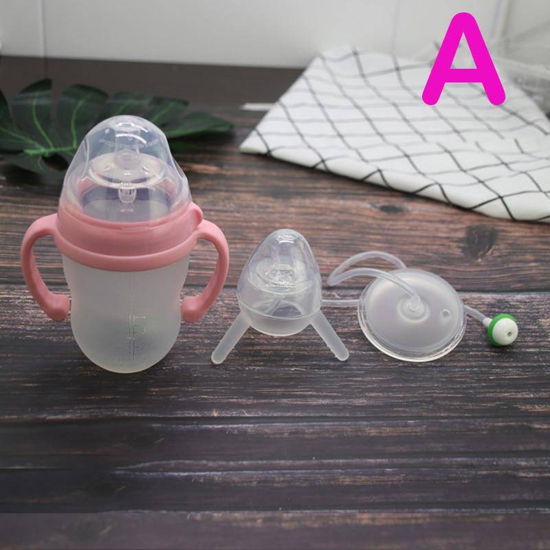 250 ml Baby Drinking Water Hands-free Silicone Bottle with Straw.