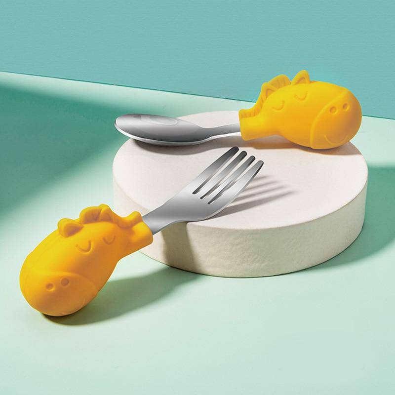 Silicone Utensils Set Spoon & Fork Baby Feeding Food Training Cutlery BPA Free.