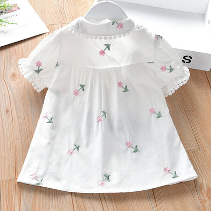 Summer Short-sleeved Blouse for Girls with Embroidery.