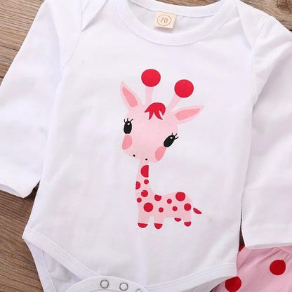 3 piece Cute Giraffe Print Polka Dot Pants and Hat Sets for Baby Girl.