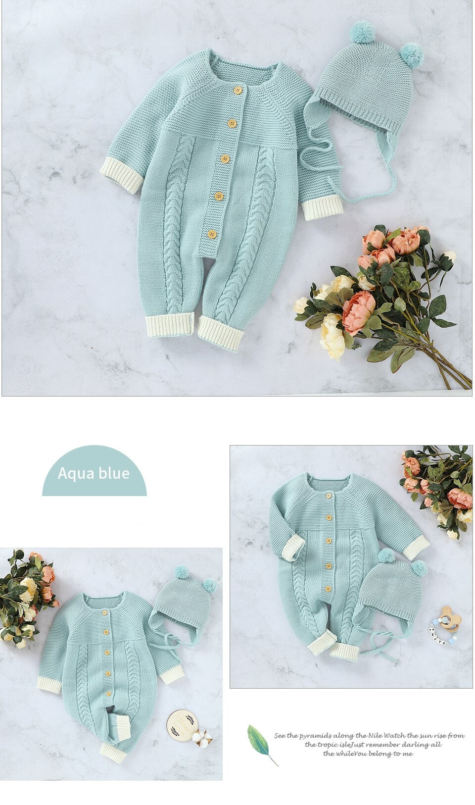 Baby Boys Girls Long Sleeve Knitted Jumpsuit - Blue.