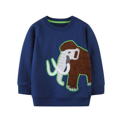 Children's Cartoon Character Print Long Sleeve Cotton Sweatshirt - Navy Mammoth.