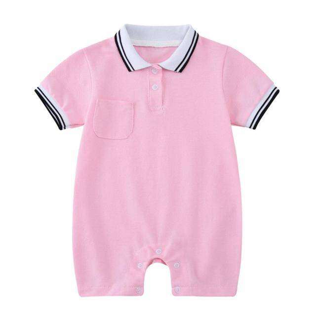 Baby Girls Boys Fashion Polo 100% Cotton Bodysuit - Blue, Pink, White, Dark Blue, Yellow, Grey.