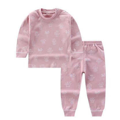 Fashion Top Brand Cartoon Print Cotton Top&Pants' Set - Pink.