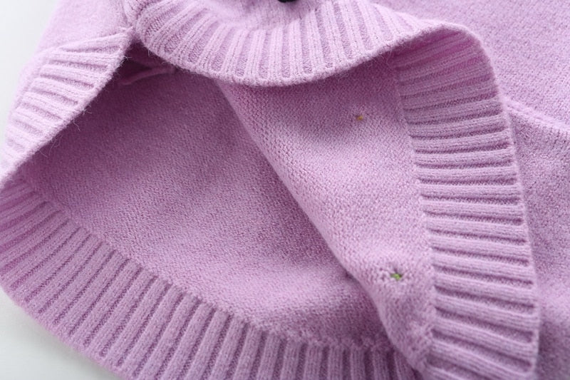 Girls' Sweater with Colourful Knitted Polka Dots - Violet, Pink, Hot Pink