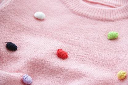 Girls' Sweater with Colourful Knitted Polka Dots - Violet, Pink, Hot Pink