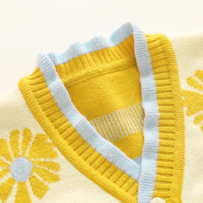 Little Girls Daisy Flower Ruffle Knitted Vest - Yellow.