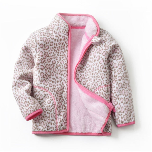 Kids Winter Fleece Thicken Warm Long Sleeve Wool Jacket - Pink Leopard.
