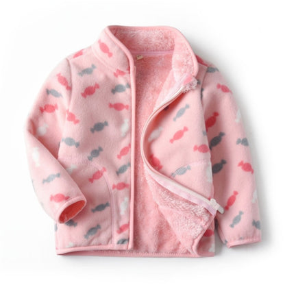 Girls Long Sleeve Warm Fleece Winter Jacket - Pink Candy.